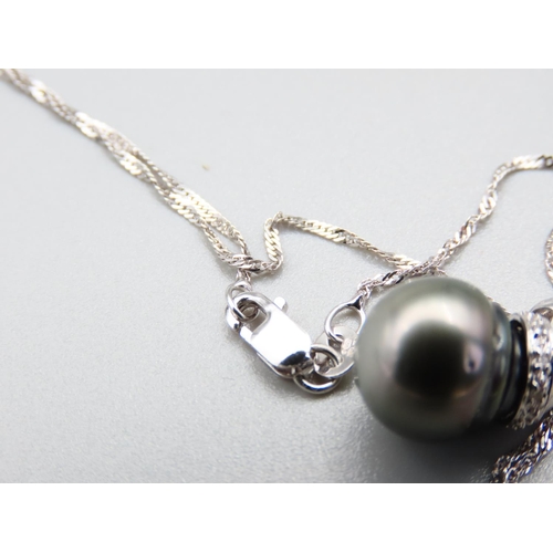 184 - Pearl and Diamond Set Pendant 18 Carat Gold Set further Mounted on 18 Carat White Gold Chain. Pendan... 