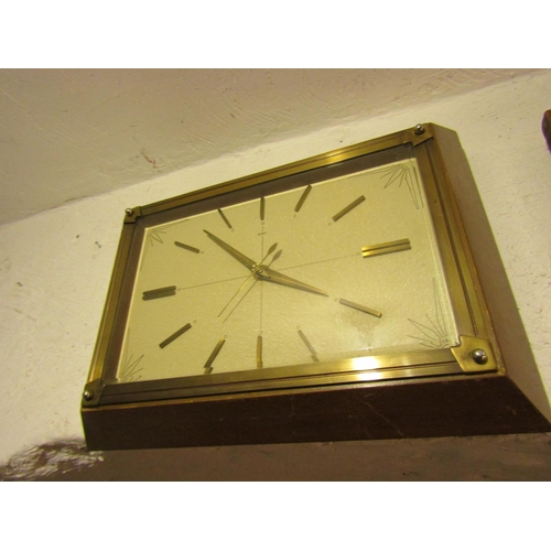 1843 - Vintage Wall Clock Brass Bound Gilt Baton Decorated Dial Approximately 12 Inches Wide