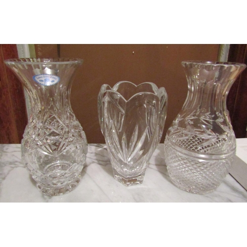 1844 - Three Irish Cut Crystal Vases Including One Waterford Crystal Example Tallest Approximately 10 Inche... 