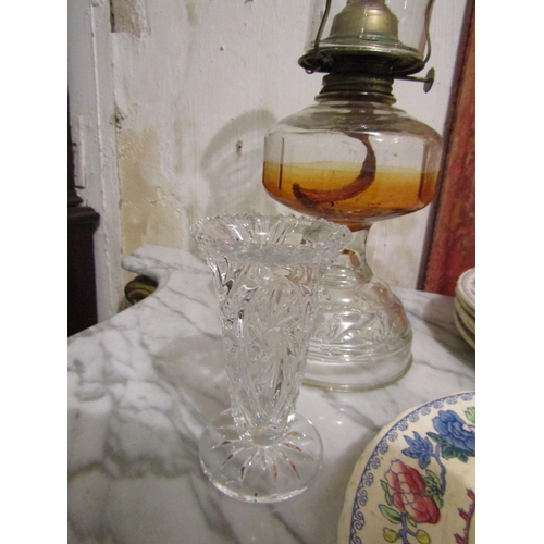 1845 - Crystal Oil Lamp and Various Masons Dinner Plates Quantity as Photographed