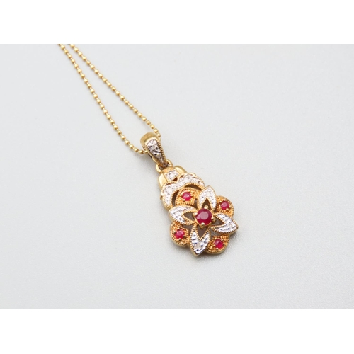 185 - Ruby and Diamond Ladies Pendant Necklace Mounted on 9 Carat Yellow Gold Further Set on 9 Carat Yello... 