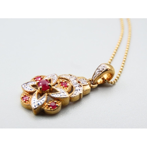 185 - Ruby and Diamond Ladies Pendant Necklace Mounted on 9 Carat Yellow Gold Further Set on 9 Carat Yello... 