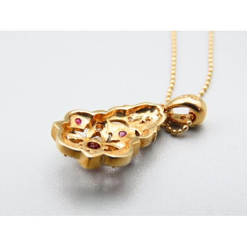 185 - Ruby and Diamond Ladies Pendant Necklace Mounted on 9 Carat Yellow Gold Further Set on 9 Carat Yello... 