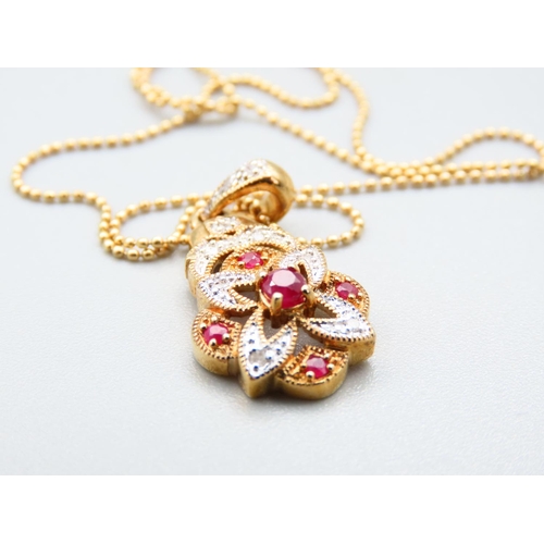 185 - Ruby and Diamond Ladies Pendant Necklace Mounted on 9 Carat Yellow Gold Further Set on 9 Carat Yello... 