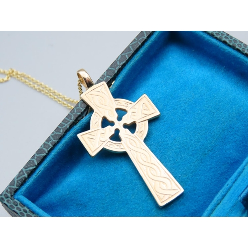 189 - 9 Carat Yellow Gold Celtic Cross Pendant Necklace Mounted on 9 Carat Yellow Gold Chain Pendant 5cm H... 