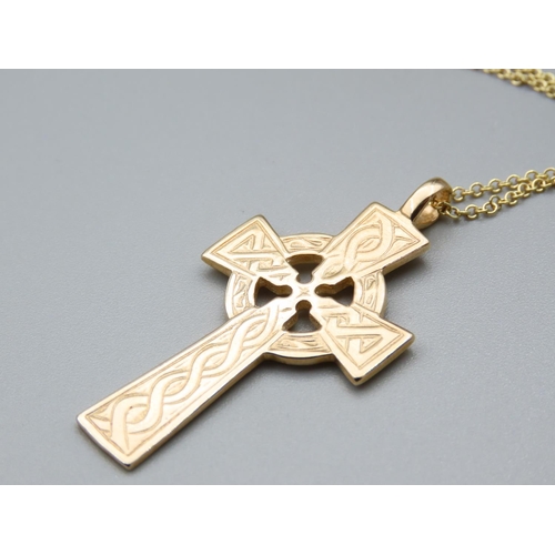 189 - 9 Carat Yellow Gold Celtic Cross Pendant Necklace Mounted on 9 Carat Yellow Gold Chain Pendant 5cm H... 