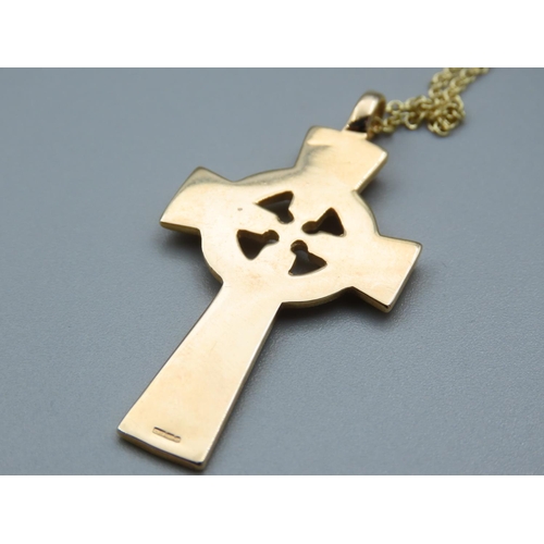 189 - 9 Carat Yellow Gold Celtic Cross Pendant Necklace Mounted on 9 Carat Yellow Gold Chain Pendant 5cm H... 