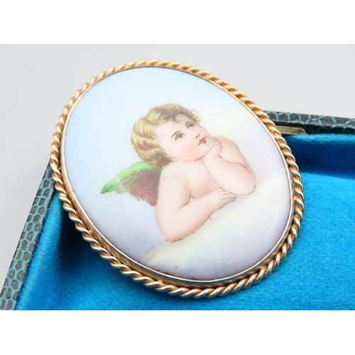 192 - Finely Painted Porcelain Panel Set Brooch Mounted in 9 Carat Yellow Gold Setting 5cm High