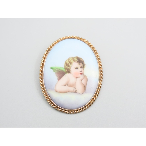 192 - Finely Painted Porcelain Panel Set Brooch Mounted in 9 Carat Yellow Gold Setting 5cm High