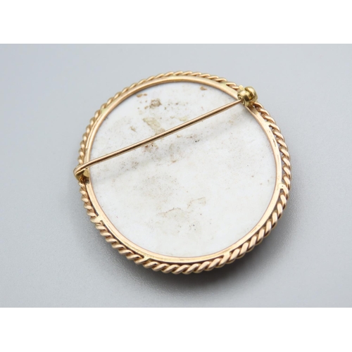 192 - Finely Painted Porcelain Panel Set Brooch Mounted in 9 Carat Yellow Gold Setting 5cm High