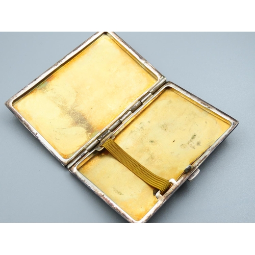 193 - Art Deco Silver Rectangular Form Cigarette Case with Harlequin Motif Enamel Decoration Hinged Cover ... 