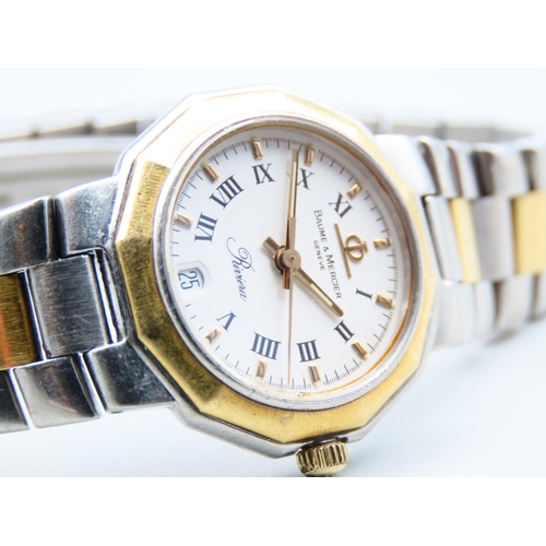 194 - Baume and Mercier of Geneva Ladies Bimetal Wristwatch Gilt Baton and Roman Numeral Champagne Dial Ro... 