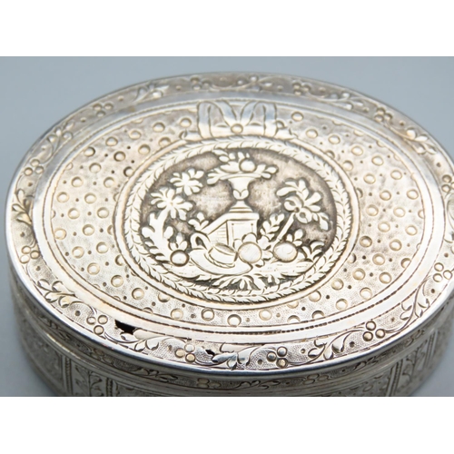 195 - Antique Silver Table Box Hinged Cover Attractive Incised Detailing Throughout 7cm Wide x 5cm Deep