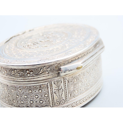 195 - Antique Silver Table Box Hinged Cover Attractive Incised Detailing Throughout 7cm Wide x 5cm Deep