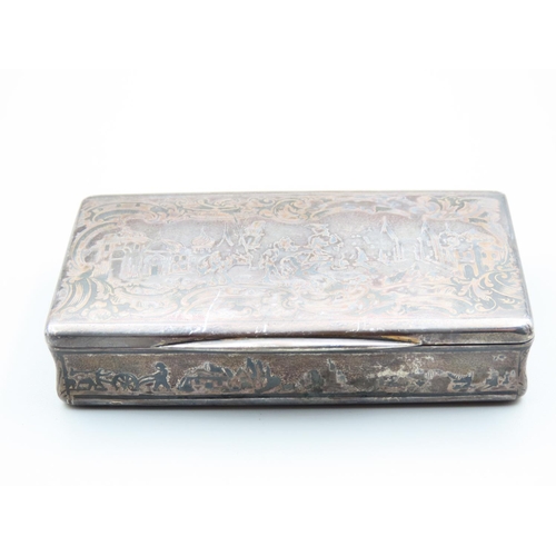 196 - Silver Snuffbox Hinged Cover Gilded Interior Finely Detailed 8cm x 4.5cm Deep