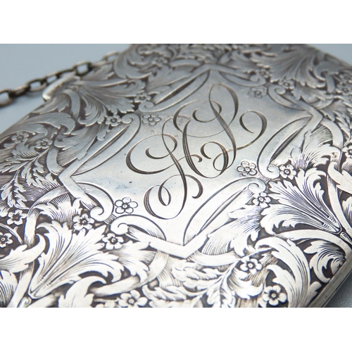 199 - Victorian Silver Ladies Evening Purse with Satin Lined Interior Hinged Cover Incised Detailing Throu... 