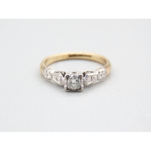 20 - Diamond Ladies Ring Mounted on 9 Carat Yellow Gold Band with Further Diamond Decorated Shoulders Rin... 