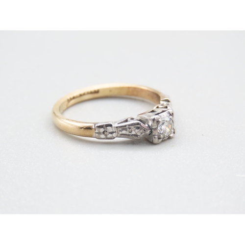 20 - Diamond Ladies Ring Mounted on 9 Carat Yellow Gold Band with Further Diamond Decorated Shoulders Rin... 