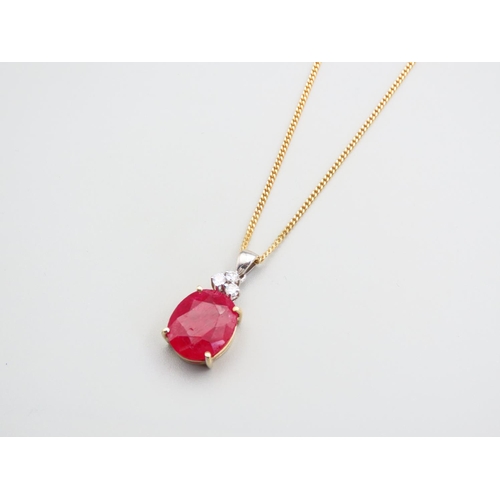 204 - Ruby and Diamond Set 18 Carat Yellow Gold Pendant 2.5cm High Set on 9 Carat Yellow Gold Chain 46cm L... 