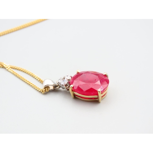 204 - Ruby and Diamond Set 18 Carat Yellow Gold Pendant 2.5cm High Set on 9 Carat Yellow Gold Chain 46cm L... 