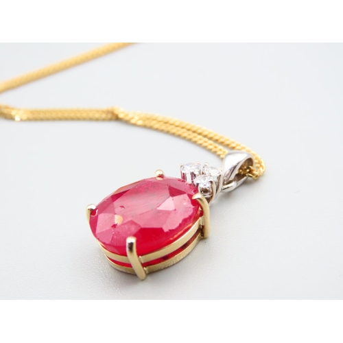 204 - Ruby and Diamond Set 18 Carat Yellow Gold Pendant 2.5cm High Set on 9 Carat Yellow Gold Chain 46cm L... 