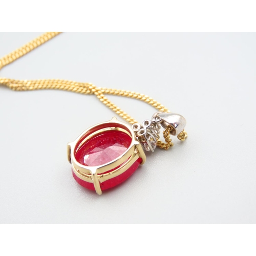 204 - Ruby and Diamond Set 18 Carat Yellow Gold Pendant 2.5cm High Set on 9 Carat Yellow Gold Chain 46cm L... 