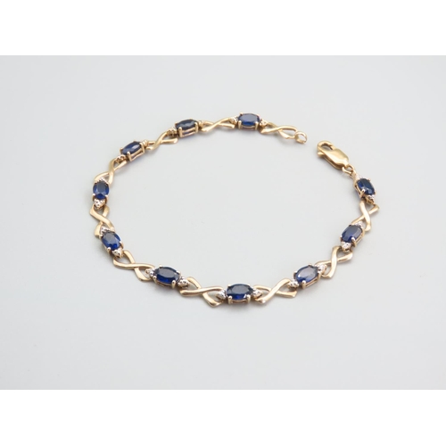 206 - Sapphire Set 9 Carat Yellow Gold Ladies Bracelet Interlinking Form 20cm Long