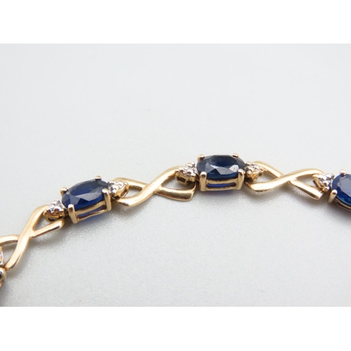 206 - Sapphire Set 9 Carat Yellow Gold Ladies Bracelet Interlinking Form 20cm Long