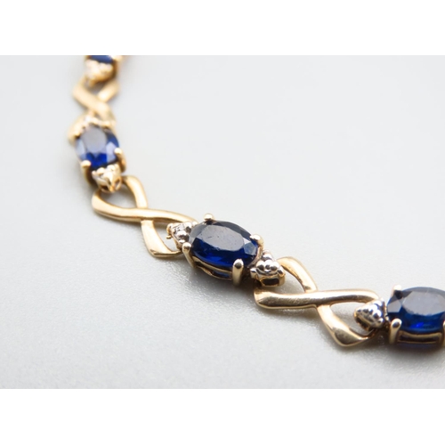 206 - Sapphire Set 9 Carat Yellow Gold Ladies Bracelet Interlinking Form 20cm Long