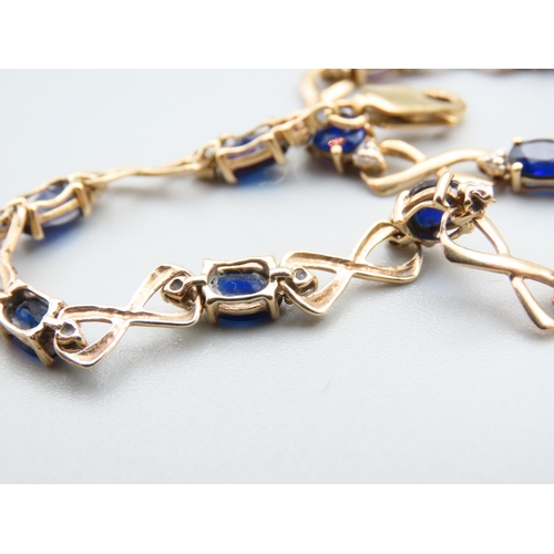 206 - Sapphire Set 9 Carat Yellow Gold Ladies Bracelet Interlinking Form 20cm Long