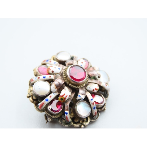 212 - Austrian Hungarian Antique Silver Set Ruby and Pearls Sweet Earrings and Brooch Each 3cm Diameter