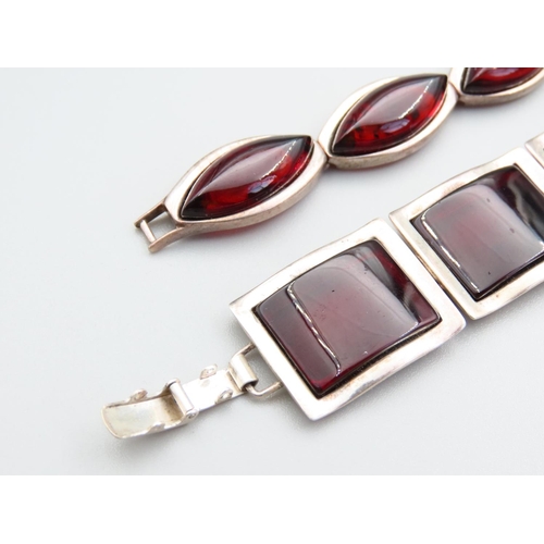 216 - Two Garnet Set Ladies Silver Bracelets Articulated Form 19cm Long and 20cm Long