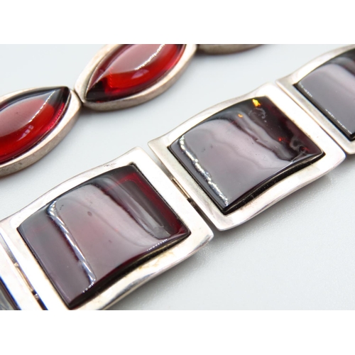 216 - Two Garnet Set Ladies Silver Bracelets Articulated Form 19cm Long and 20cm Long