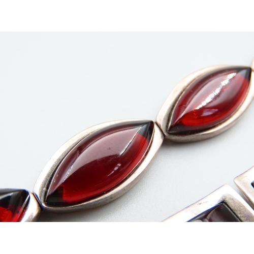 216 - Two Garnet Set Ladies Silver Bracelets Articulated Form 19cm Long and 20cm Long