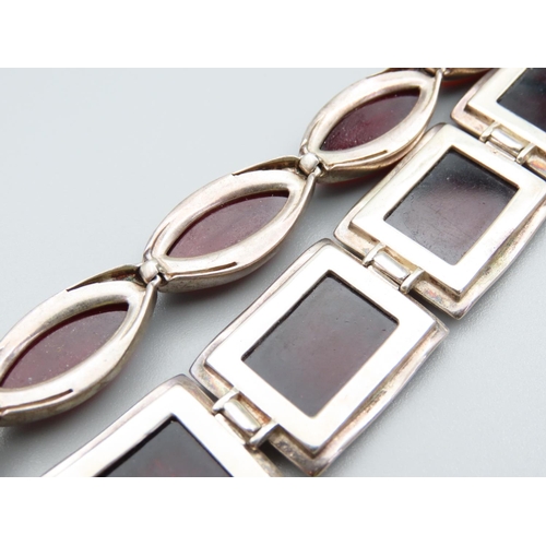 216 - Two Garnet Set Ladies Silver Bracelets Articulated Form 19cm Long and 20cm Long