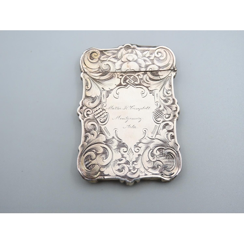 218 - Engraved Silver Hinge Top Note or Card  Case Engraved with Floral and Scroll Motifs to Either Side 9... 