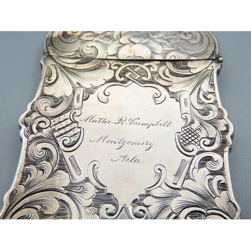 218 - Engraved Silver Hinge Top Note or Card  Case Engraved with Floral and Scroll Motifs to Either Side 9... 