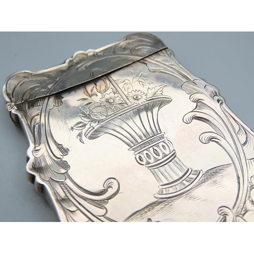 218 - Engraved Silver Hinge Top Note or Card  Case Engraved with Floral and Scroll Motifs to Either Side 9... 