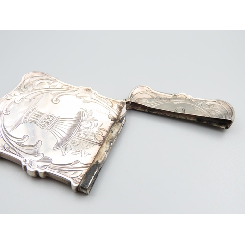 218 - Engraved Silver Hinge Top Note or Card  Case Engraved with Floral and Scroll Motifs to Either Side 9... 