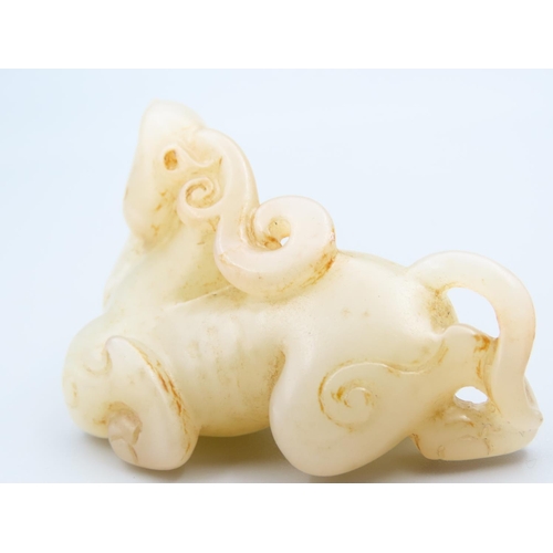 220 - Eastern Carved Pale Jade Figure of Recumbent Monster 4cm Wide