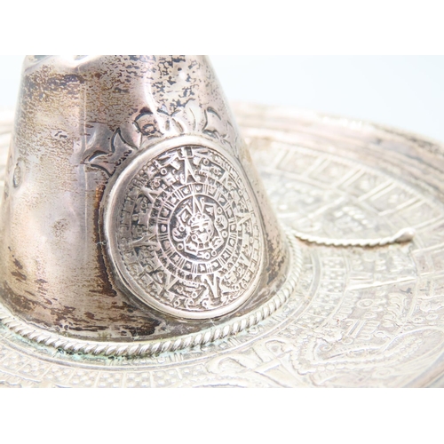 225 - Mexican Silver Sombrero Motif Desk Tidy or Pin Dish 14cm Diameter Incised Decoration Throughout