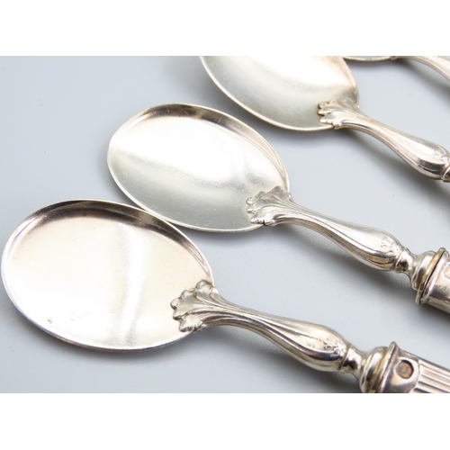 229 - Set of Twelve French Silver Handled Cutlery Spoons Attractively Detailed Each 16cm Long