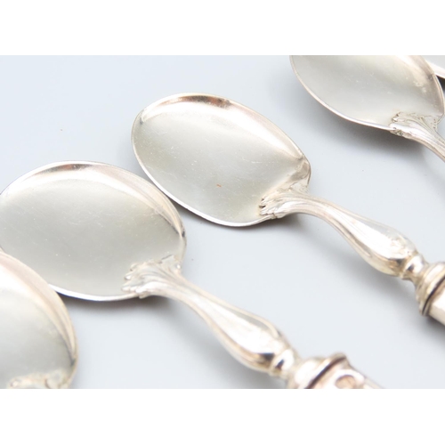 229 - Set of Twelve French Silver Handled Cutlery Spoons Attractively Detailed Each 16cm Long