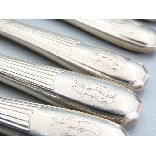 229 - Set of Twelve French Silver Handled Cutlery Spoons Attractively Detailed Each 16cm Long