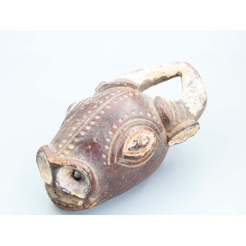 230 - Tribal Earthenware Animal Head Figure Incised Decoration Traces of Polychrome Decoration 18cm High