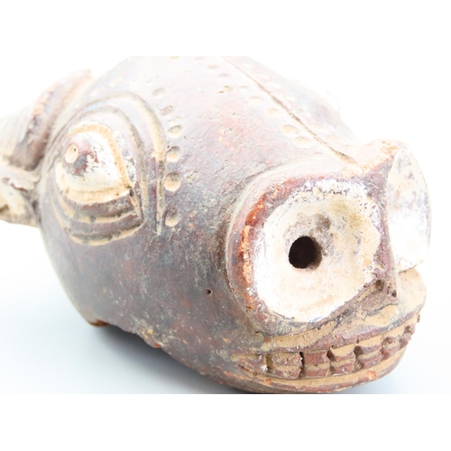 230 - Tribal Earthenware Animal Head Figure Incised Decoration Traces of Polychrome Decoration 18cm High