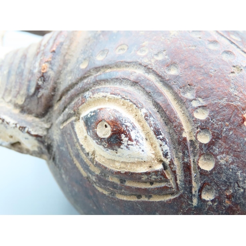 230 - Tribal Earthenware Animal Head Figure Incised Decoration Traces of Polychrome Decoration 18cm High