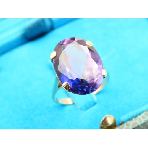 232 - Fancy Violet Sapphire Ring Mounted on 9 Carat Yellow Gold Band Four Claw Setting Ring Size N and A H... 