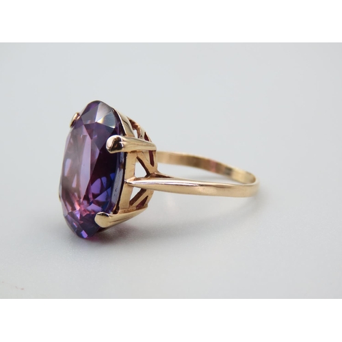 232 - Fancy Violet Sapphire Ring Mounted on 9 Carat Yellow Gold Band Four Claw Setting Ring Size N and A H... 