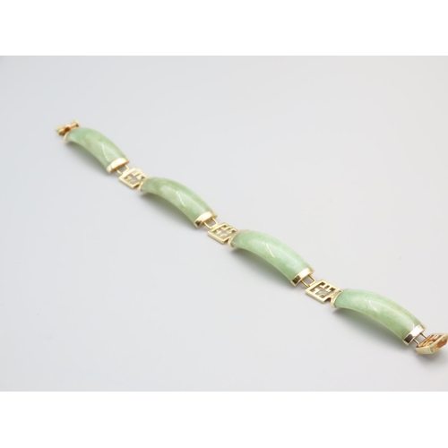 234 - Jade Set Articulated Form 9 Carat Yellow Gold Mounted Ladies Bracelet 19.5cm Long